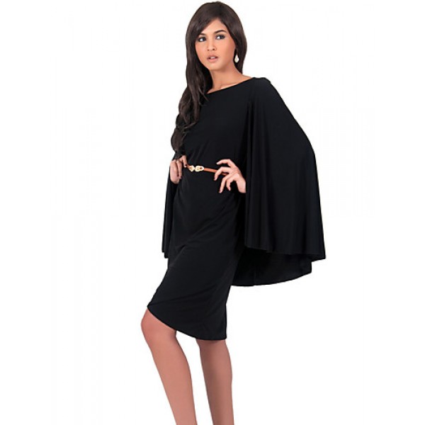 Women's Formal Vintage Street chic Plus Size Dress,Solid Round Neck Knee-length Long Sleeve Polyester Summer