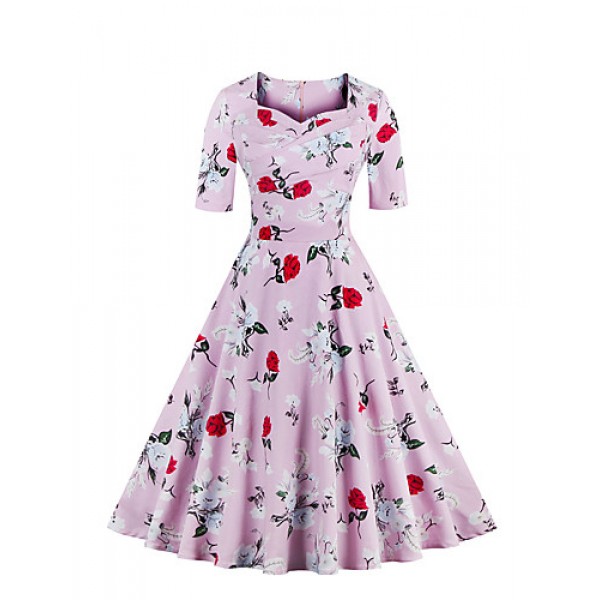 Women's Plus Size / Party/Cocktail Vintage Sheath / Swing Dress,Floral Sweetheart Knee-length ? Length
