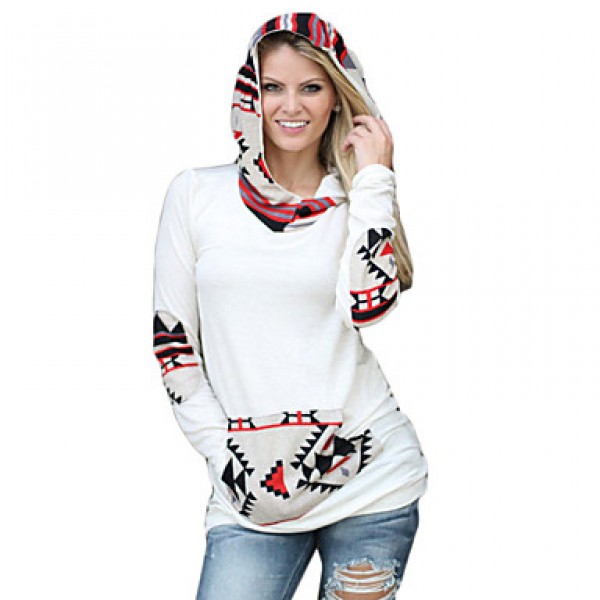 Women's Solid White Hoodies , Casual Hooded Long S...
