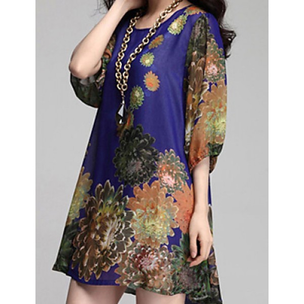 Women's Casual/Daily / Plus Size Dress,Floral Mini ? Length Sleeve Blue / Red / Black Summer Inelastic Thin