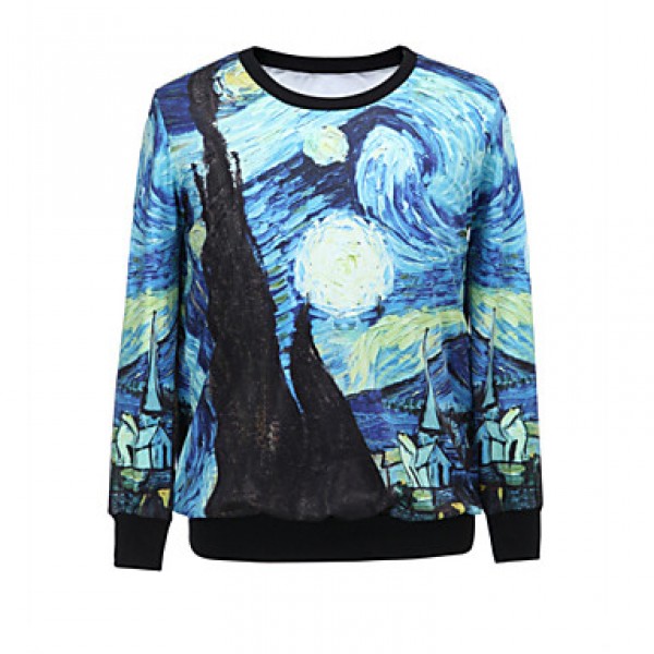 Women's Print Multi-color Hoodies , Casual / Day Round Neck Long Sleeve