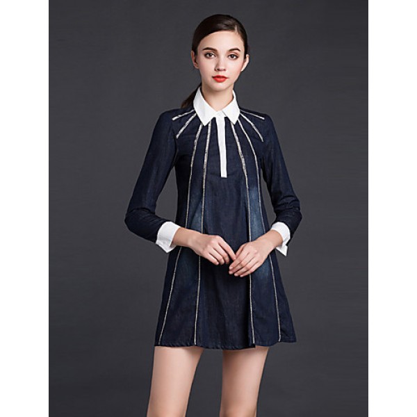  Women's Going out Sheath DressSolid Shirt Collar ...