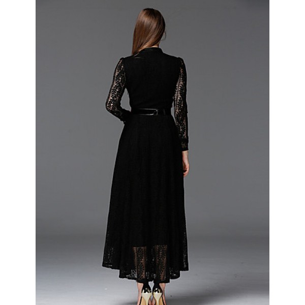  Women's Work Vintage DressSolid Stand Maxi Long Sleeve Black Cotton / Polyester / Nylon