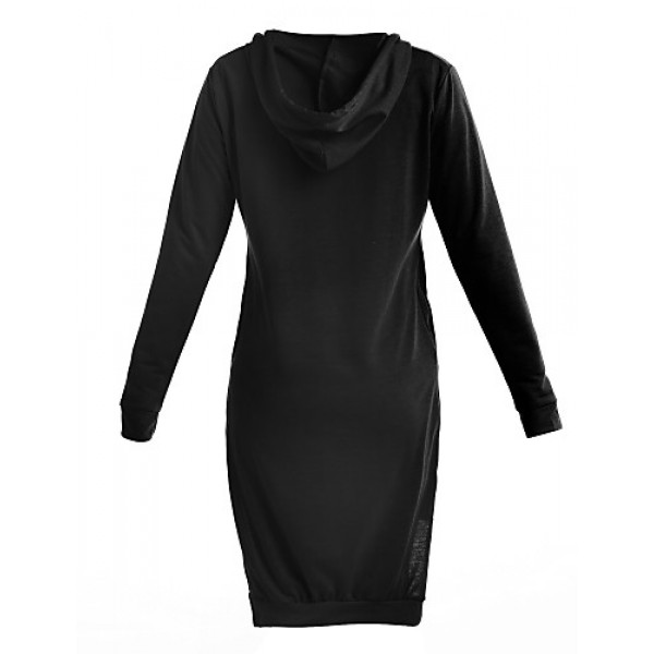 Women's Casual/Daily / Plus Size Dress,Solid Round Neck / Hooded Above Knee Long Sleeve Blue / Black / Gray Polyester Fall Micro-elastic