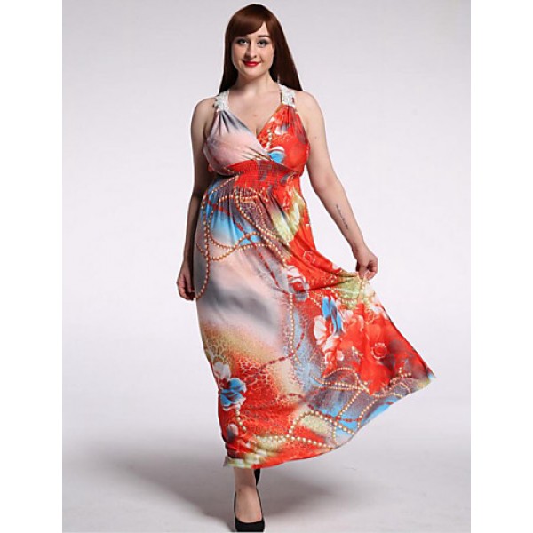 Women's Beach / Plus Size Boho Dress,Floral V Neck...