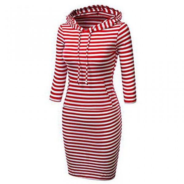 Women's Striped / Solid Red / Black / Green / Beige Hoodies , Casual / Work Hooded Long Sleeve sw016