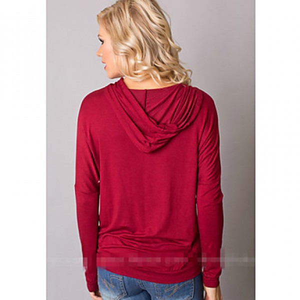Women's Print Blue / Red Hoodies , Active Hooded Long Sleeve