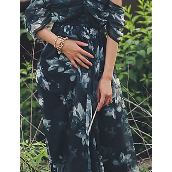 SINCE THEN SIN CE THEN Women's Sexy / Boho Floral Swing Dress,Strapless Maxi Polyester