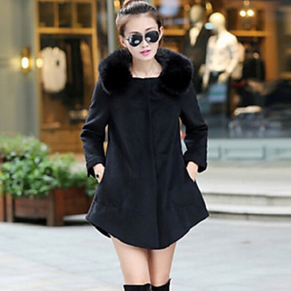 Maternity Fashion Elegant Fur Lapel Pure Color Coat , Casual Long Sleeve
