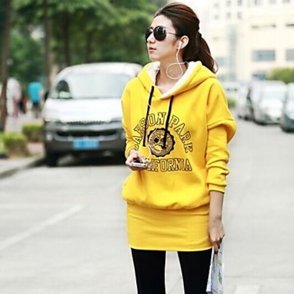 Women's Yellow/Gray Hoodies , Casual Long Sleeve