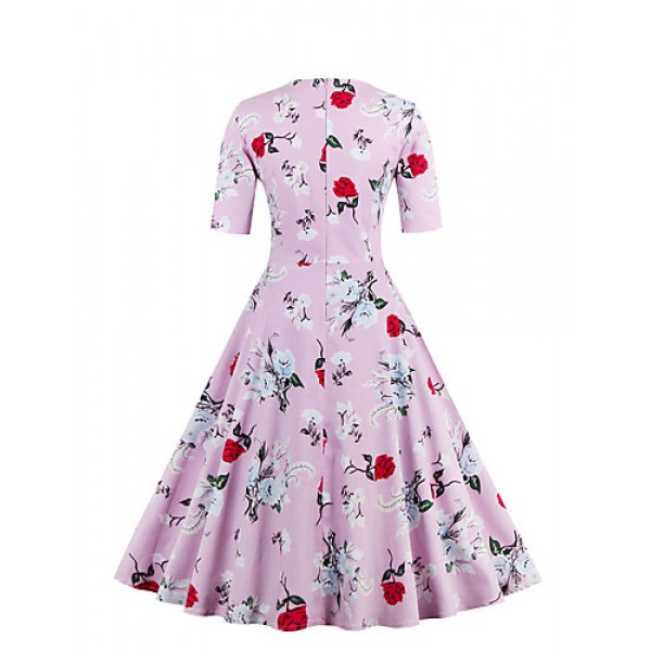 Women's Plus Size / Party/Cocktail Vintage Sheath / Swing Dress,Floral Sweetheart Knee-length ? Length