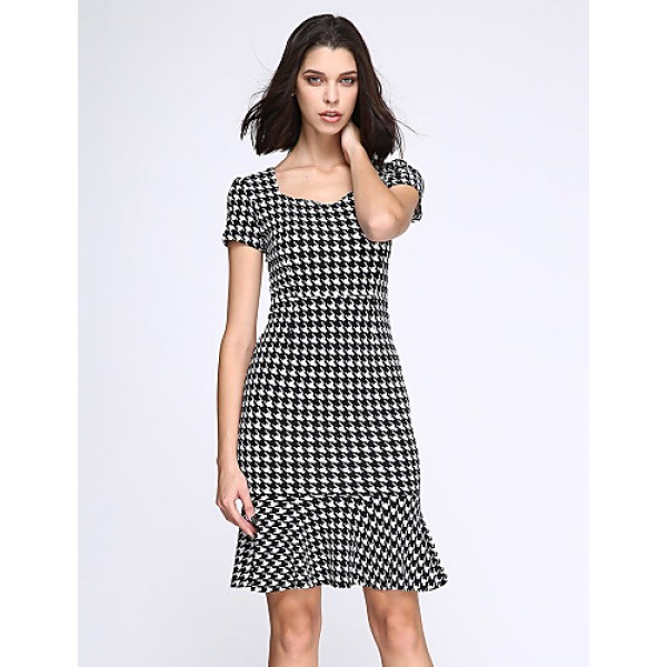 Women's Vintage / Simple Houndstooth Ruffle Slim F...