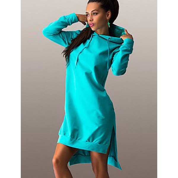 Women's Casual/Daily / Plus Size Dress,Solid Round Neck / Hooded Above Knee Long Sleeve Blue / Black / Gray Polyester Fall Micro-elastic