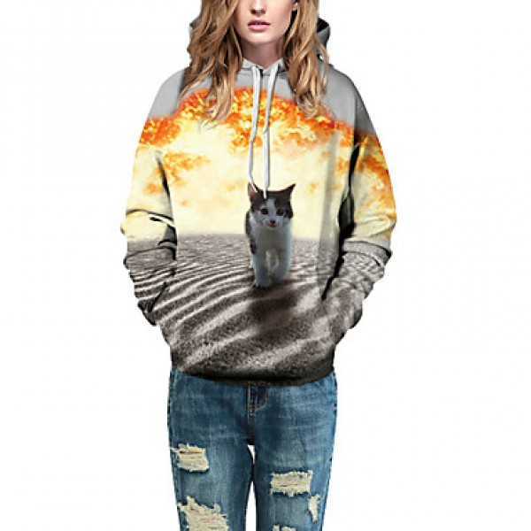Women's Unisex Relastic 3D Cat Printed Pullover Long Sleeve Sweatshirts Hoodies