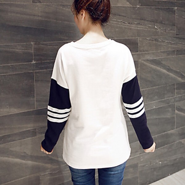 Women's Cute Character White / Black Hoodies , Casual / Plus Sizes Round Neck Long Sleeve