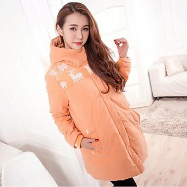 Maternity Long Down & Parka , Casual/Work Long Sleeve Cotton Blends