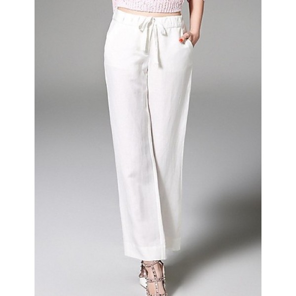  Women's Solid White Straight Pants,Street chic