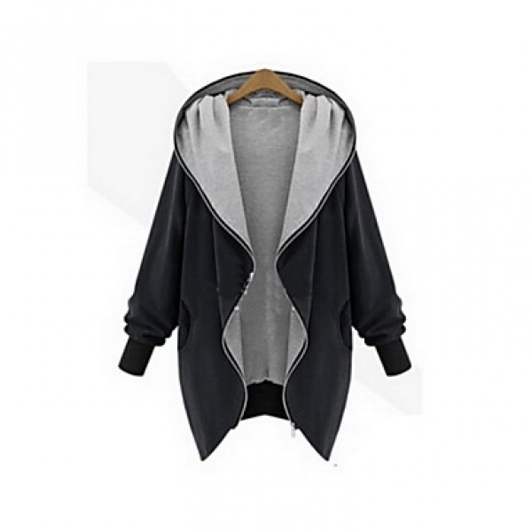 Women's Solid Color Black / Green Plus Size Coats & Jackets , Casual Hoodie Long Sleeve